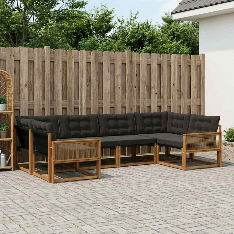 Set de canapele de exterior 6 buc. Natural și Negru