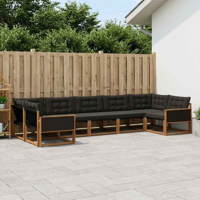Set de canapele de exterior 7 buc. Natural și Negru