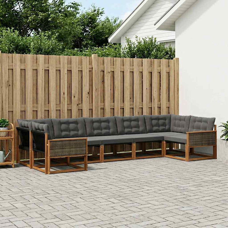 Set de canapele de exterior 7 buc. Natural și Negru