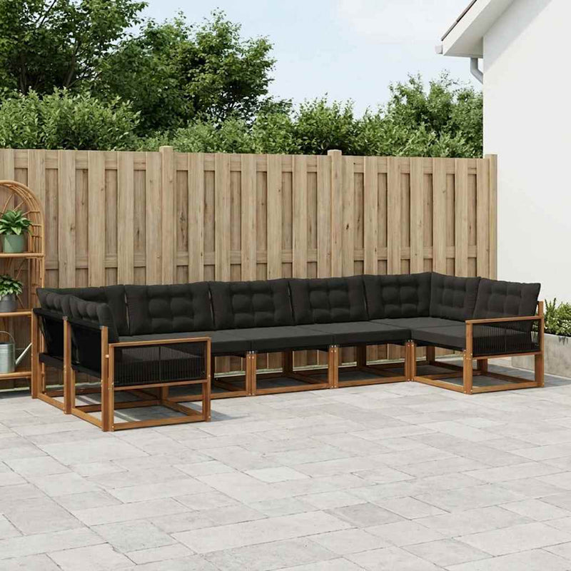 Set de canapele de exterior 7 buc. Natural și Negru