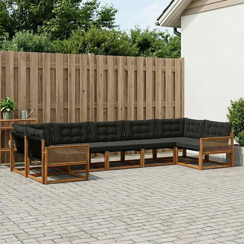 Set de canapele de exterior 7 buc. Natural și Negru