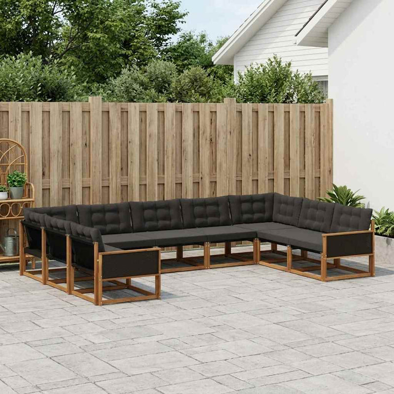 Set de canapele de exterior 9 buc. Natural și Negru