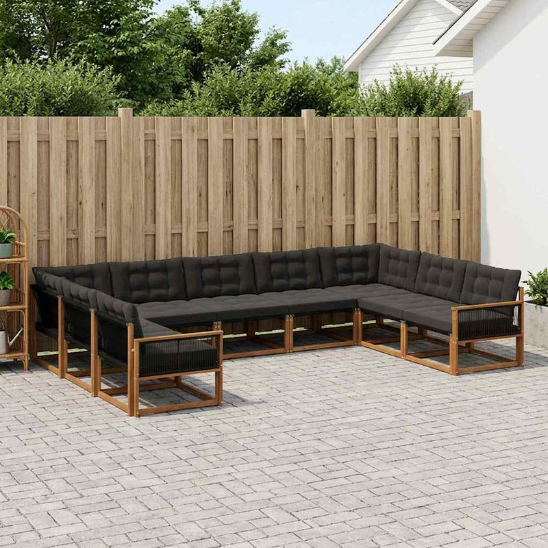 Set de canapele de exterior 9 buc. Natural și Negru