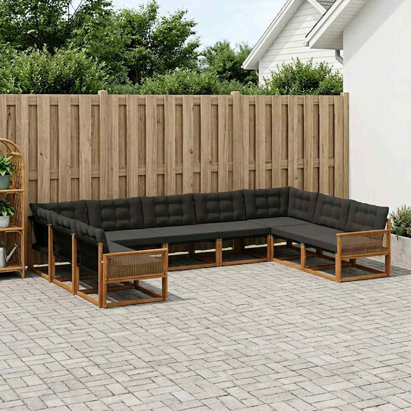 Set de canapele de exterior 9 buc. Natural și Negru