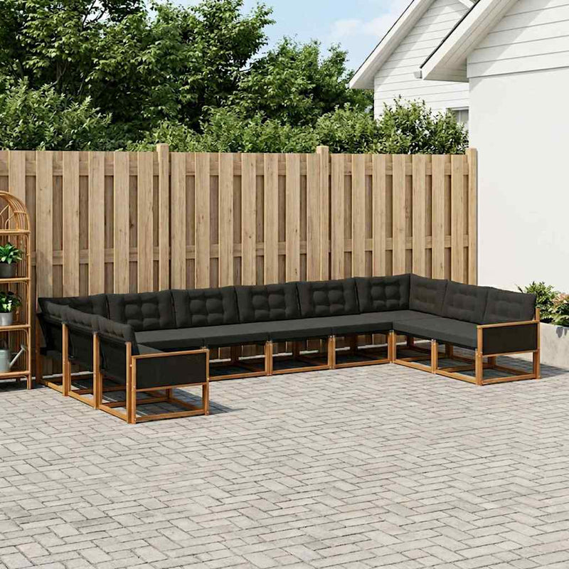 Set de canapele de exterior 10 buc. Natural și Negru
