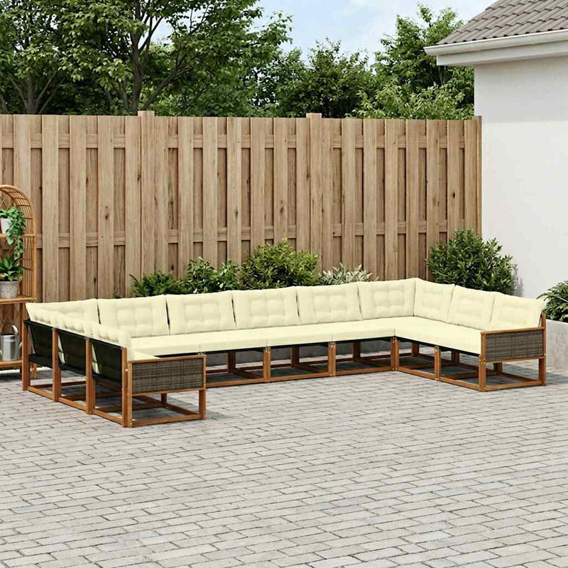 Set de canapele de exterior 10 buc. Natural și Crem