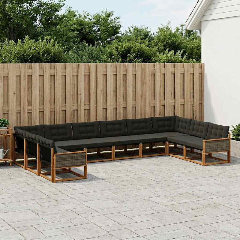 Set de canapele de exterior 10 buc. Natural și Negru