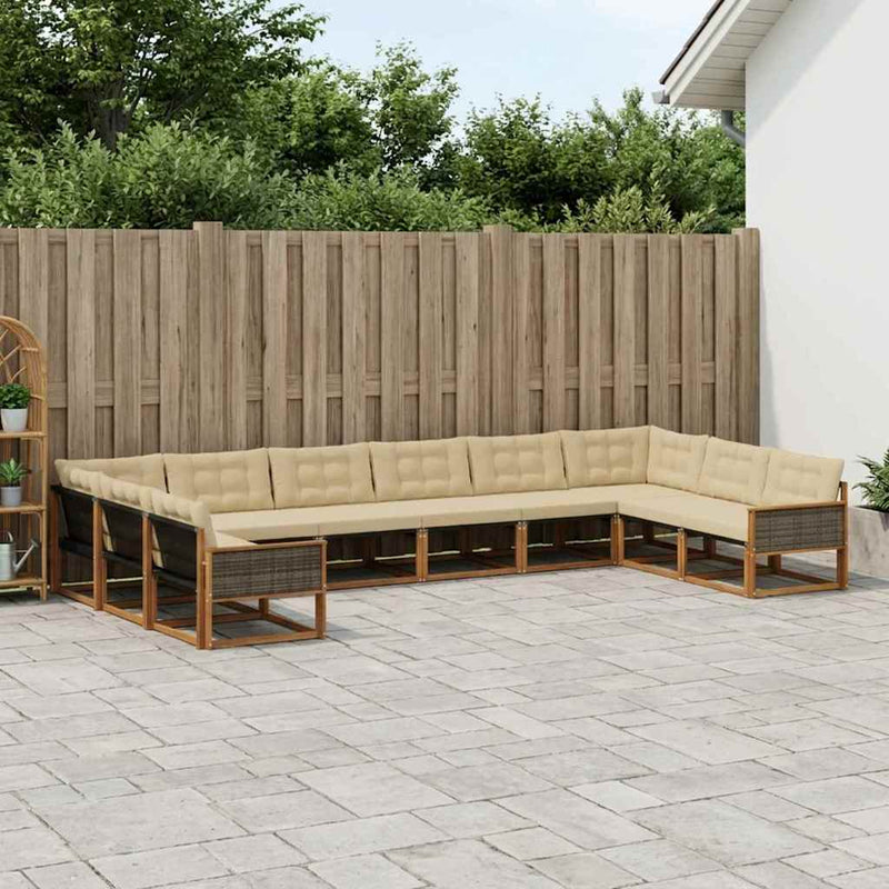 Set de canapele de exterior 10 buc. Natural și Bej
