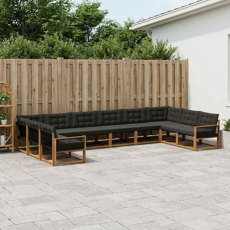 Set de canapele de exterior 10 buc. Natural și Negru