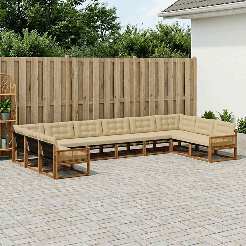 Set de canapele de exterior 10 buc. Natural și Bej