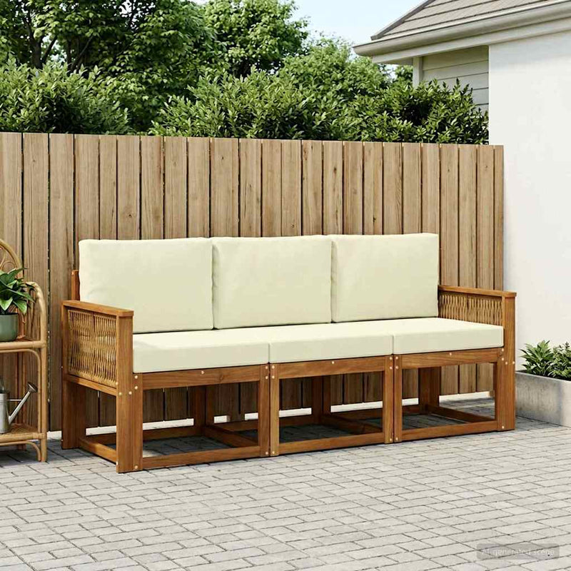 Set de canapele de exterior 3 buc. Natural și Crem Poliester