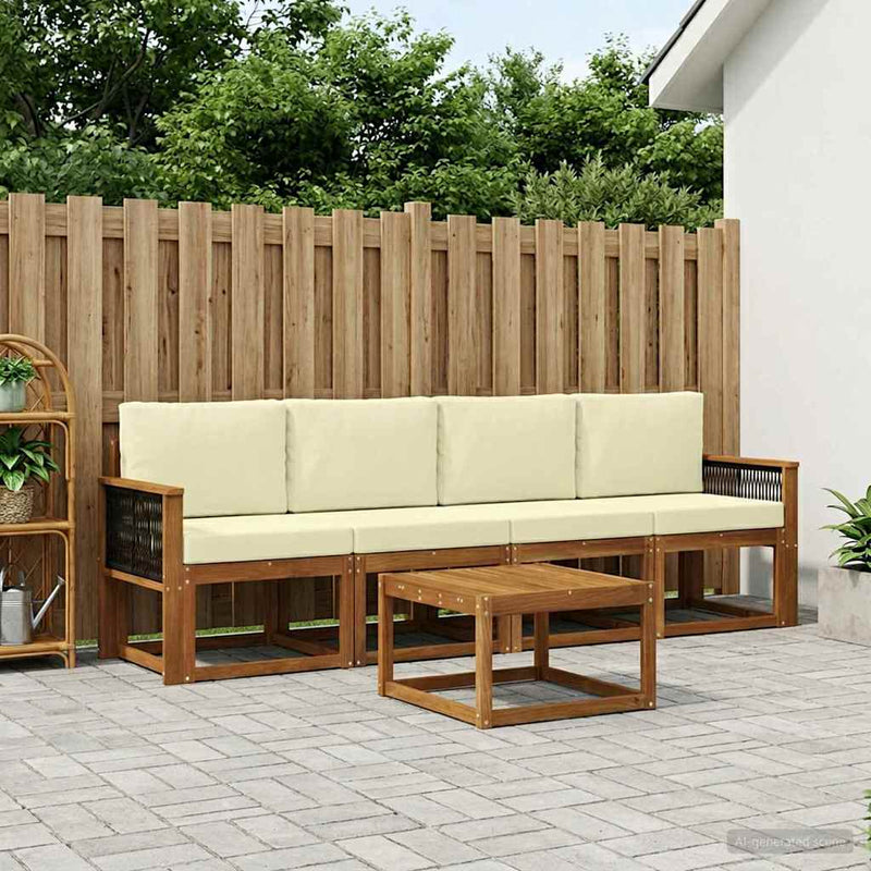 Set de canapele de exterior 4 buc. Natural și Crem