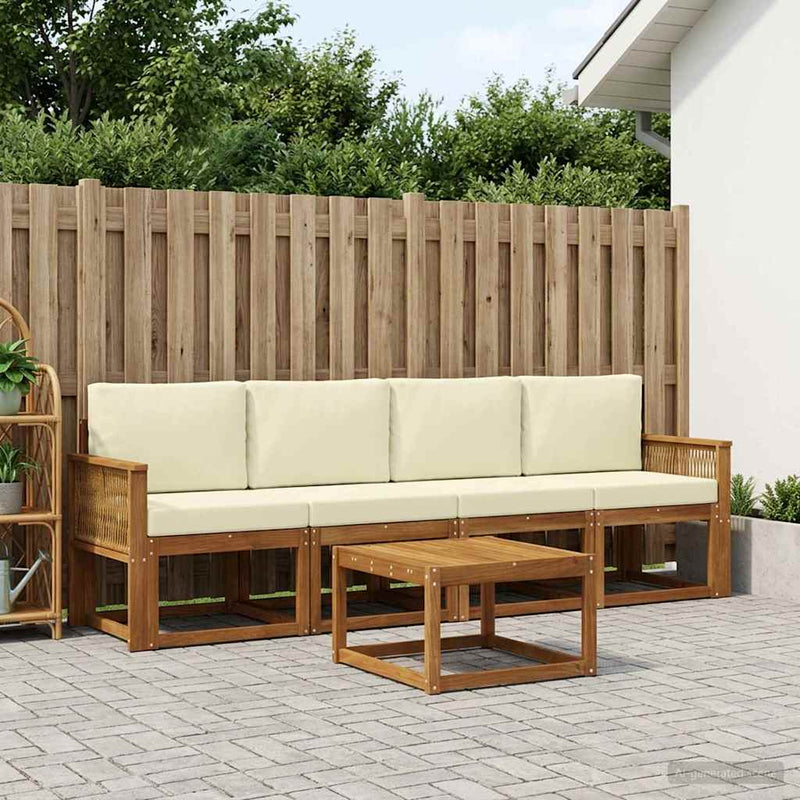 Set de canapele de exterior 5 buc. Natural și Crem Poliester