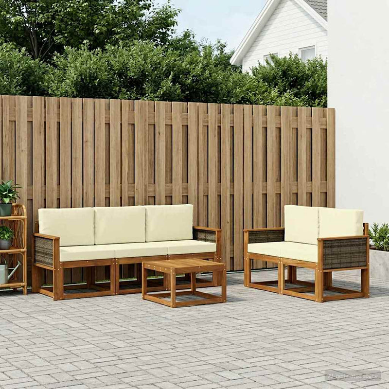 Set de canapele de exterior 6 buc. Natural și Crem