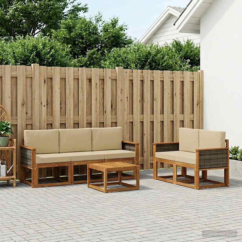 Set de canapele de exterior 6 buc. natural