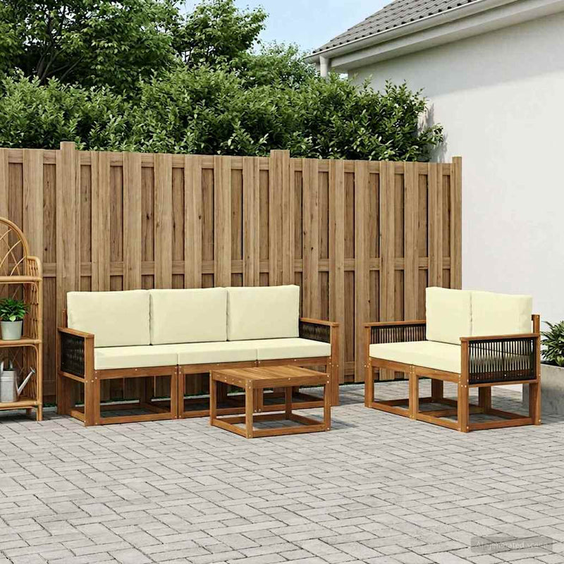 Set de canapele de exterior 6 buc. Natural și Crem
