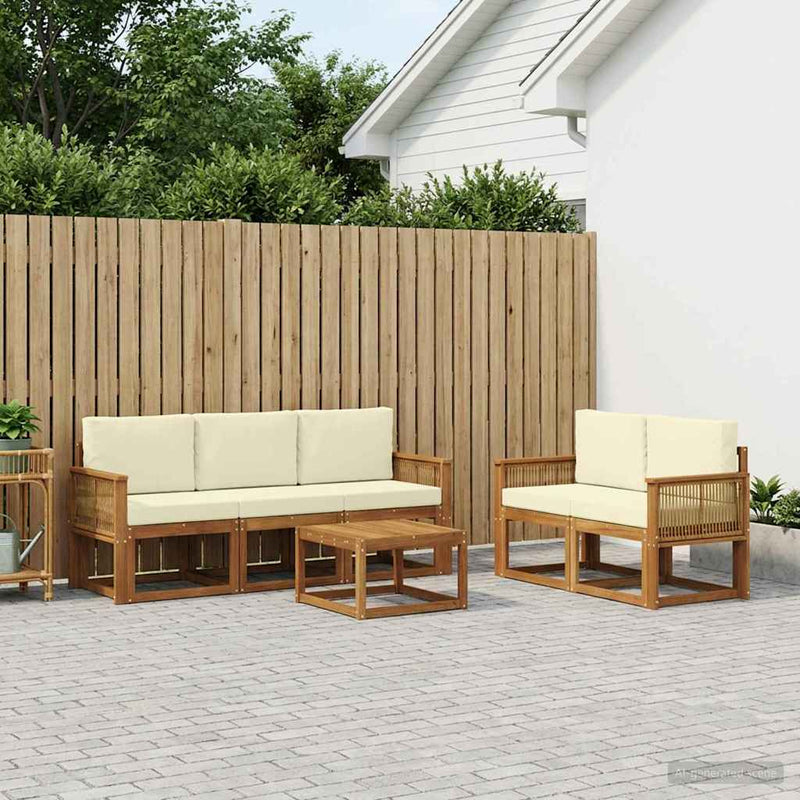 Set de canapele de exterior 6 buc. Natural și Crem Poliester