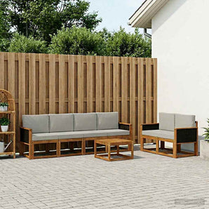 Set de canapele de exterior 6 buc. Natural și gri deschis
