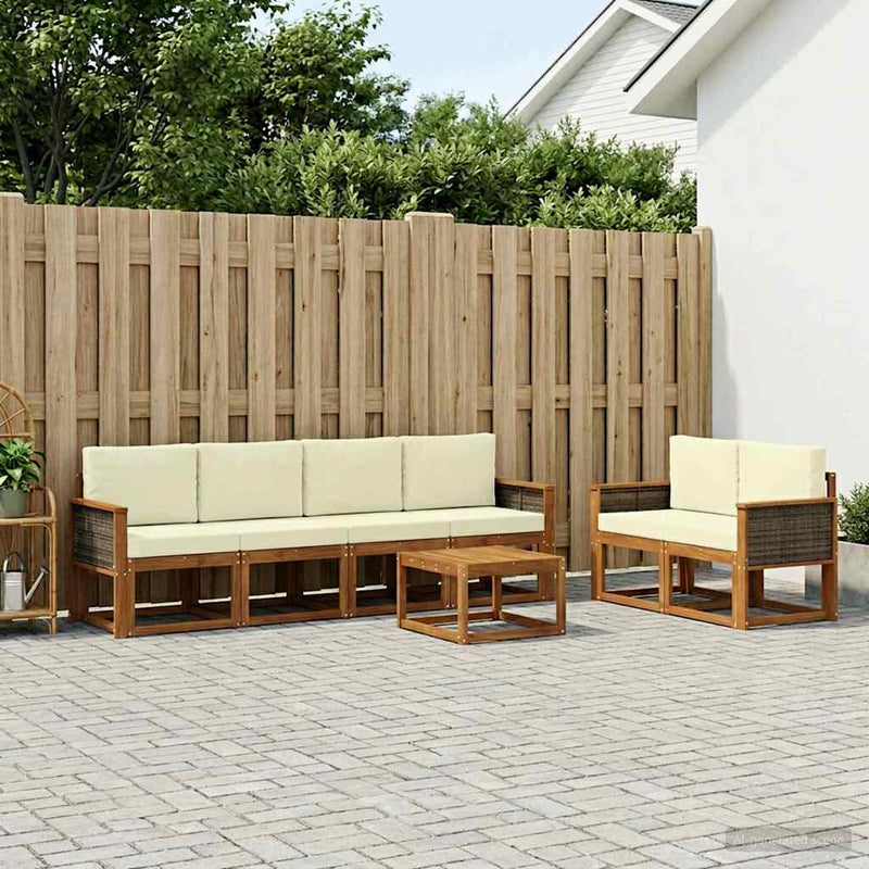 Set de canapele de exterior 6 buc. Natural și Crem