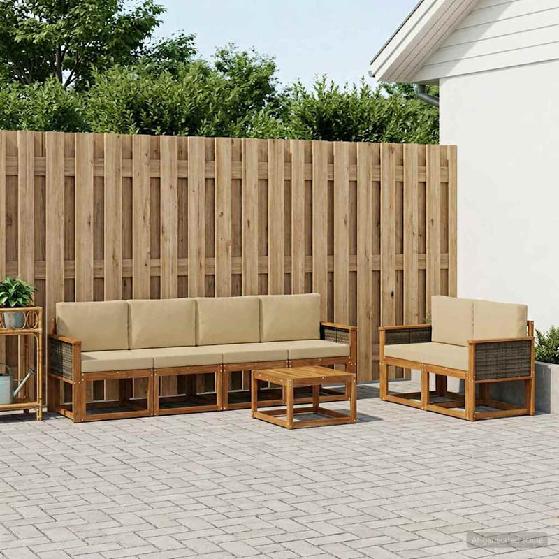Set de canapele de exterior 6 buc. natural