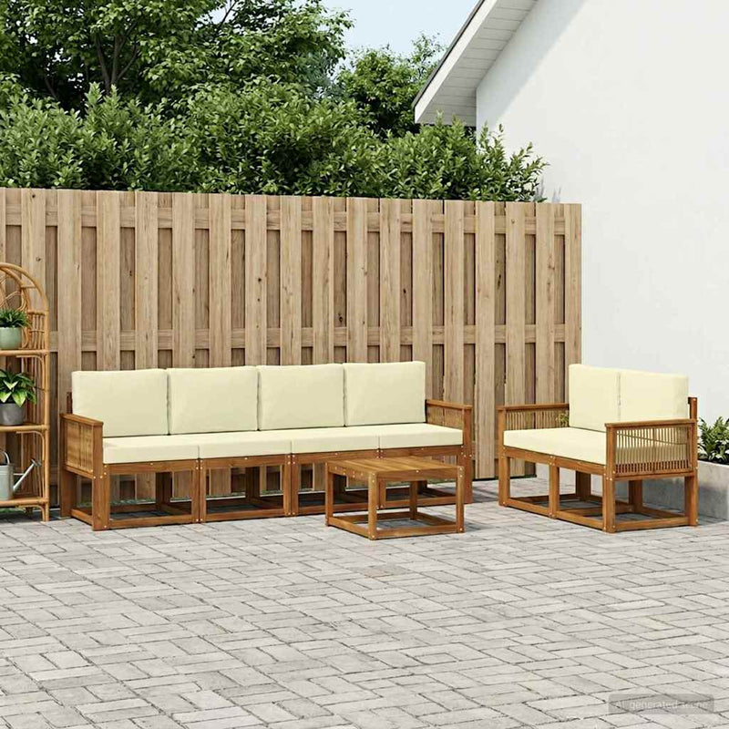 Set de canapele de exterior 7 buc. Natural și Crem Poliester