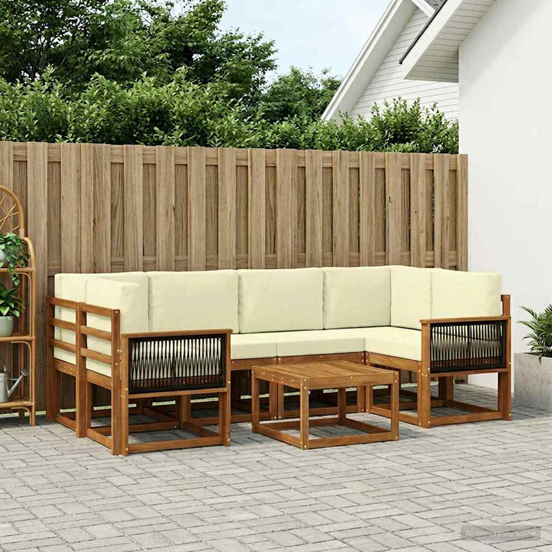 Set de canapele de exterior 5 buc. Natural și Crem