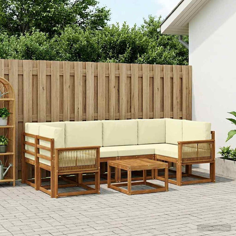 Set de canapele de exterior 7 buc. Natural și Crem Poliester