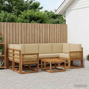 Set de canapele de exterior 7 buc. Natural și Bej Poliester