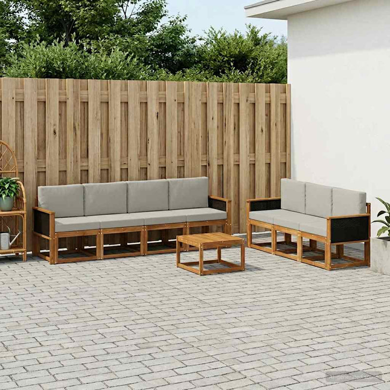 Set de canapele de exterior 7 buc. Natural și gri deschis