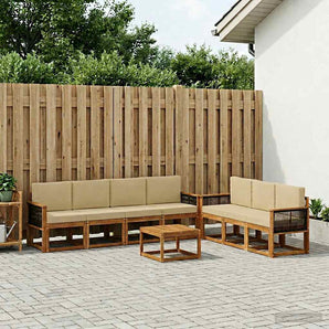 Set de canapele de exterior 7 buc. natural