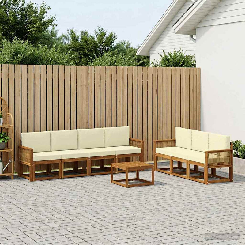 Set de canapele de exterior 8 buc. Natural și Crem Poliester