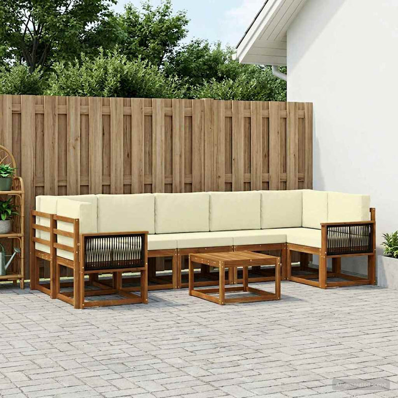 Set de canapele de exterior 6 buc. Natural și Crem