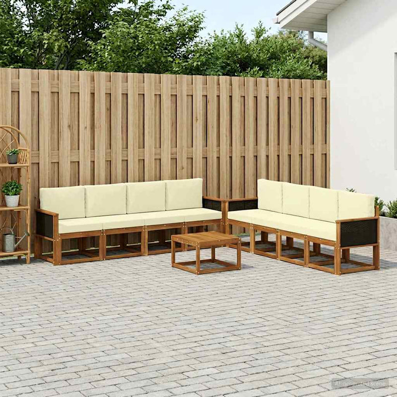 Set de canapele de exterior 9 buc. Natural și Crem