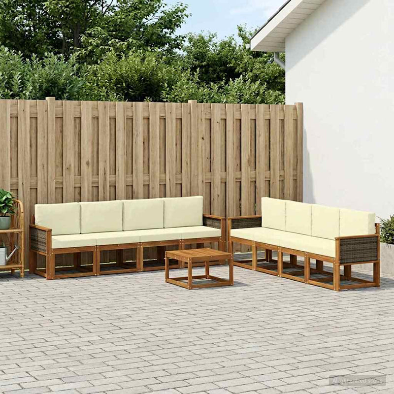 Set de canapele de exterior 9 buc. Natural și Crem
