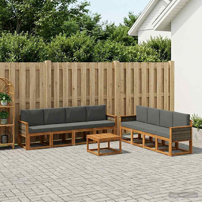 Set de canapele de exterior 9 buc. Natural și Antracit