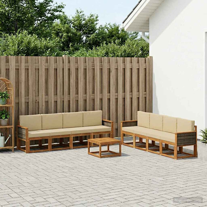 Set de canapele de exterior 9 buc. Natural și Bej