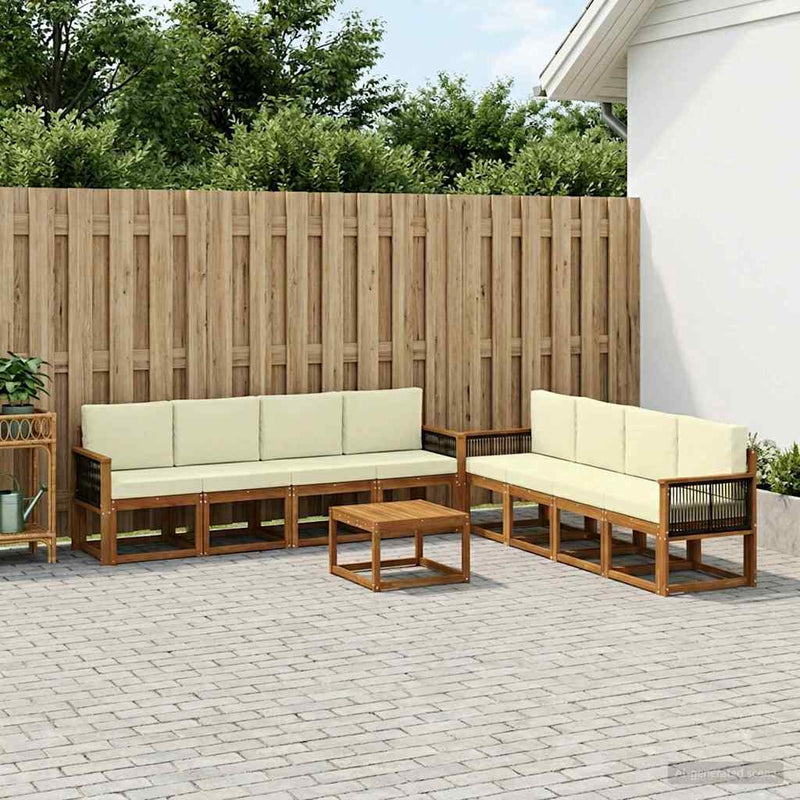 Set de canapele de exterior 9 buc. Natural și Crem