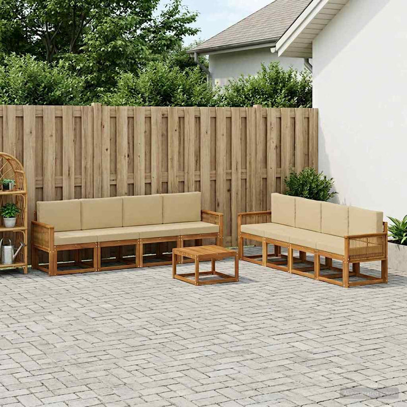 Set de canapele de exterior 9 buc. Natural și Bej Poliester