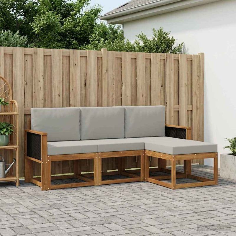 Set de canapele de exterior 4 buc. Natural și gri deschis