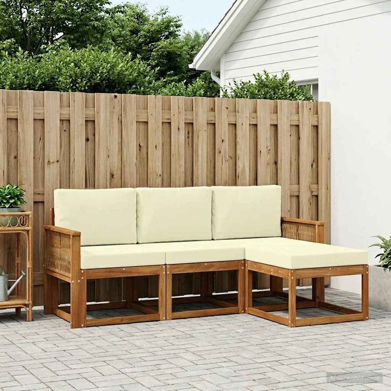 Set de canapele de exterior 4 buc. Natural și Crem Poliester