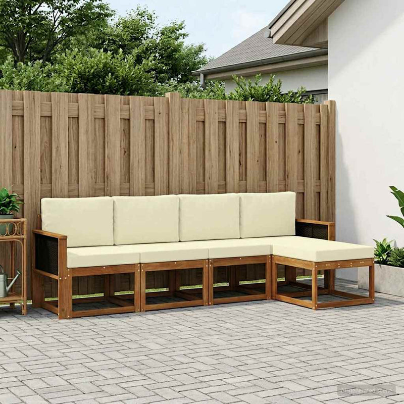 Set de canapele de exterior 5 buc. Natural și Crem Poliester