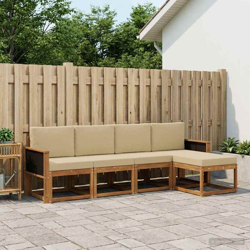 Set de canapele de exterior 5 buc. Natural și Bej Poliester