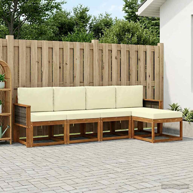 Set de canapele de exterior 5 buc. Natural și Crem Poliester