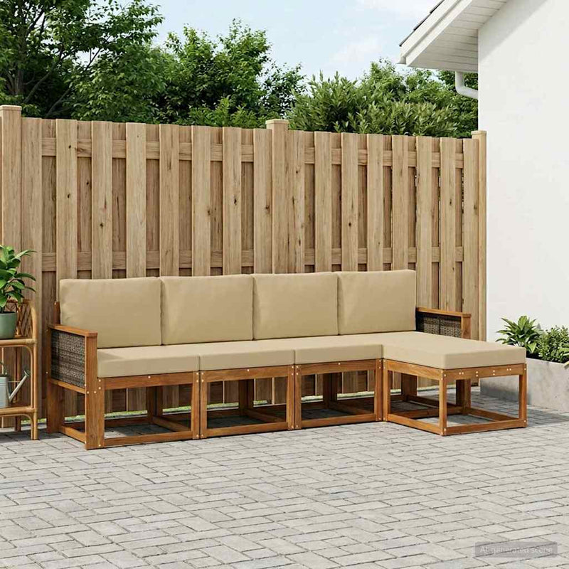 Set de canapele de exterior 5 buc. Natural și Bej Poliester