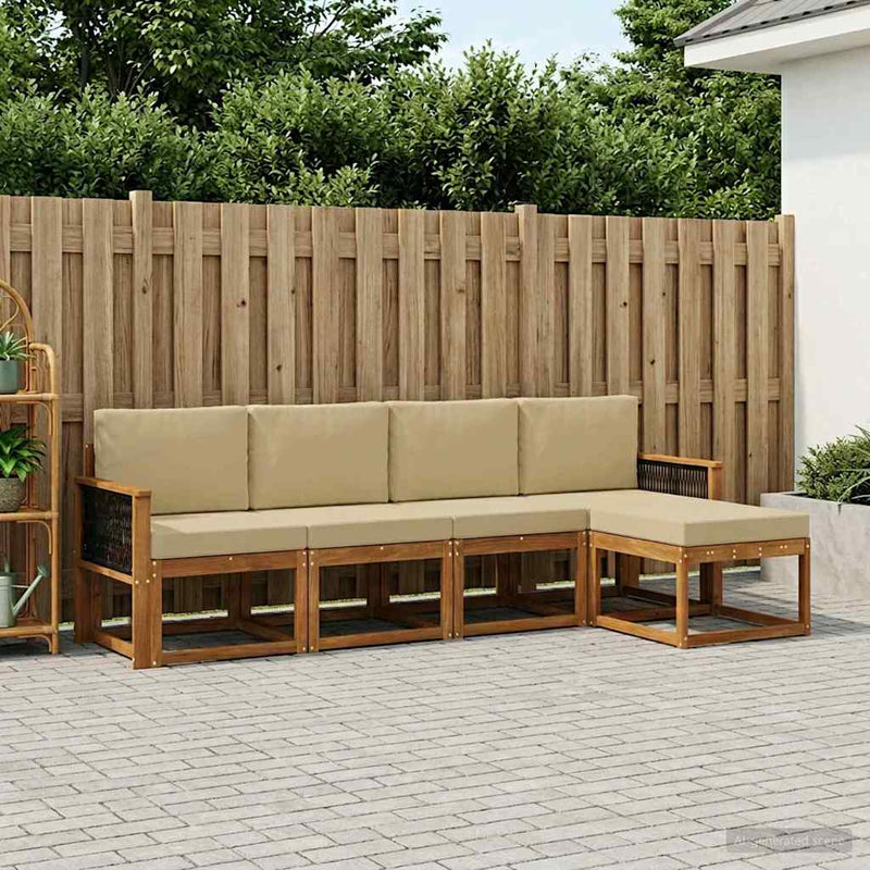 Set de canapele de exterior 5 buc. Natural și Bej Poliester