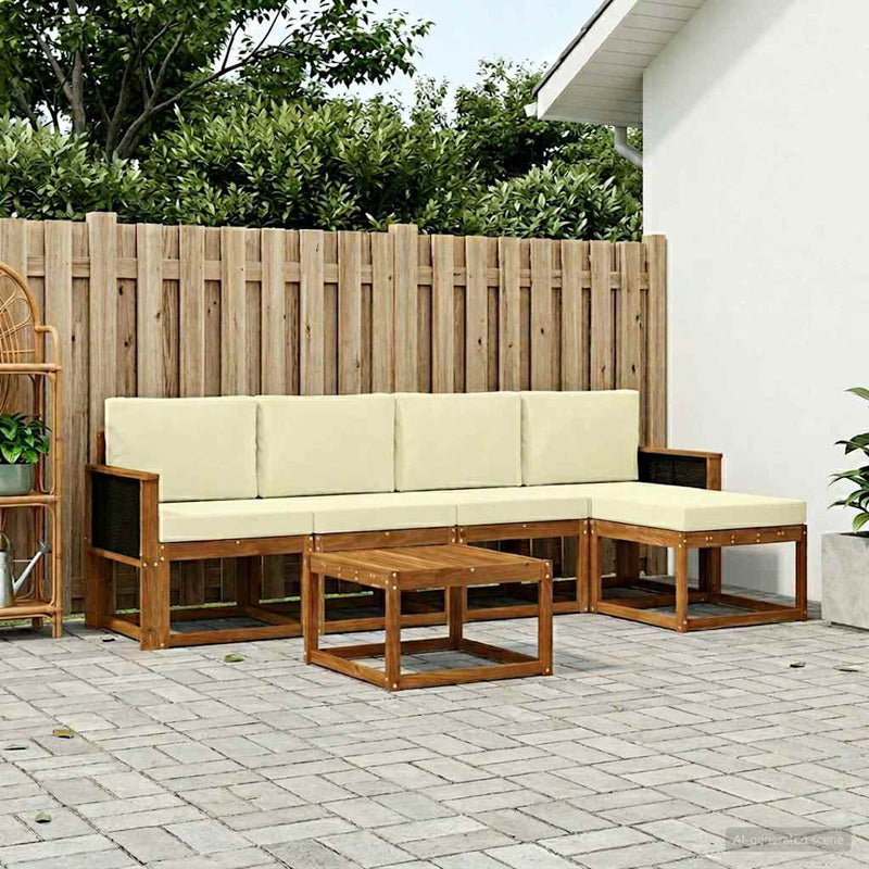 Set de canapele de exterior 6 buc. Natural și Crem Poliester