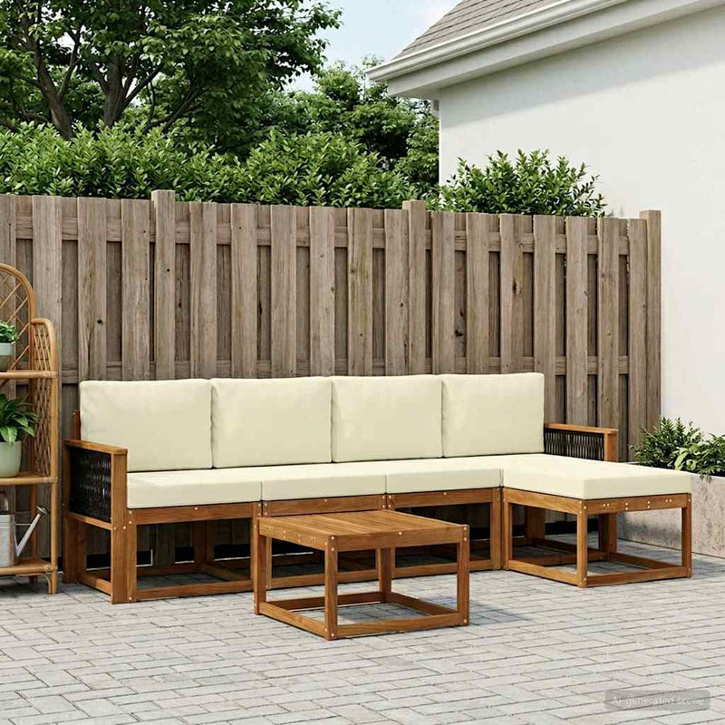 Set de canapele de exterior 6 buc. Natural și Crem Poliester