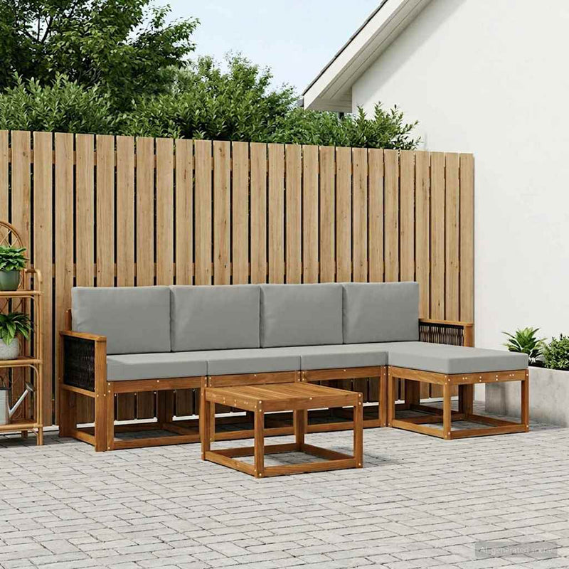 Set de canapele de exterior 6 buc. Natural și gri deschis