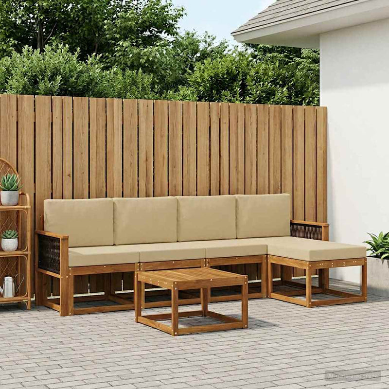 Set de canapele de exterior 6 buc. Natural și Bej Poliester