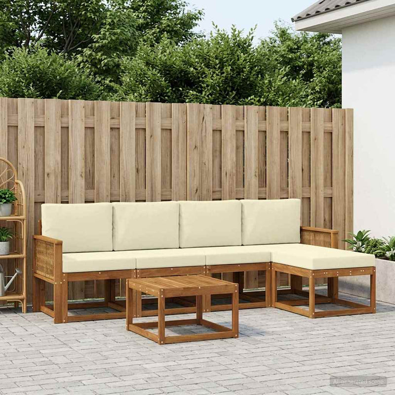 Set de canapele de exterior 6 buc. Natural și Crem Poliester